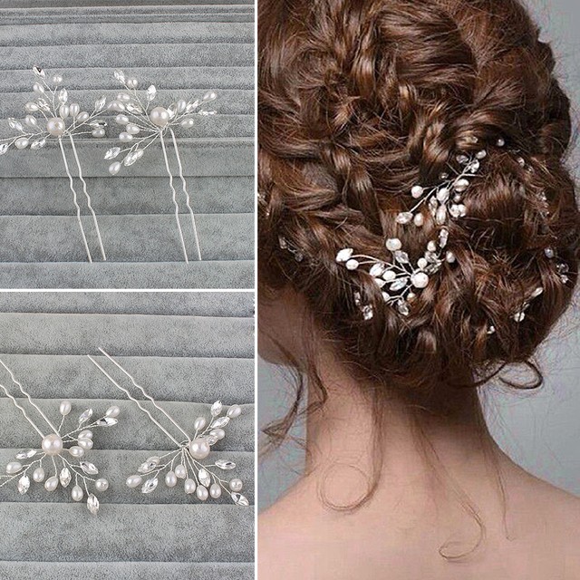 2pcs Stunning Crystal Pearl Bridal Hair Pins Clips Hairpins