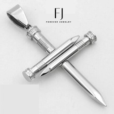 Men's Silver Stainless-Steel,CROSS Charm CZ Nail Pendant Unisex  Box