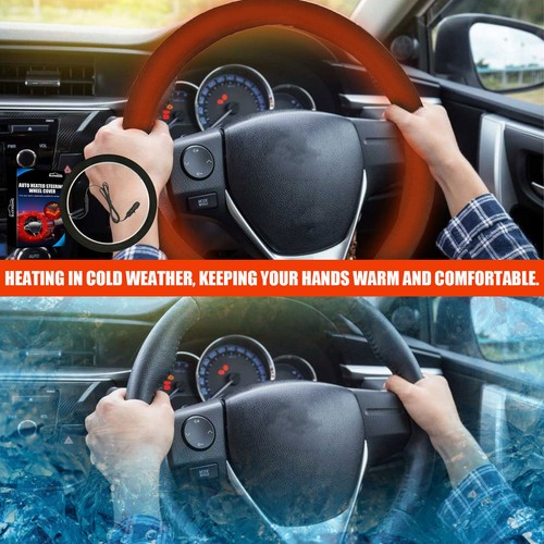 Car Steering Wheel Cover Heated Universal Motor Trend Tangle Free Design Warming - Foto 12 di 19