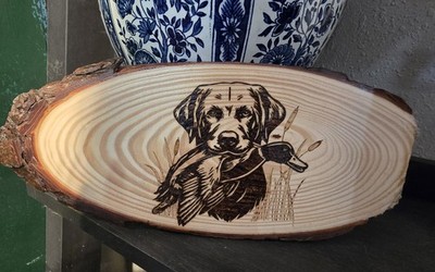 Hand Woodburned Art Plaque Rustic Style Live Edge 12'' Long Made in Montana