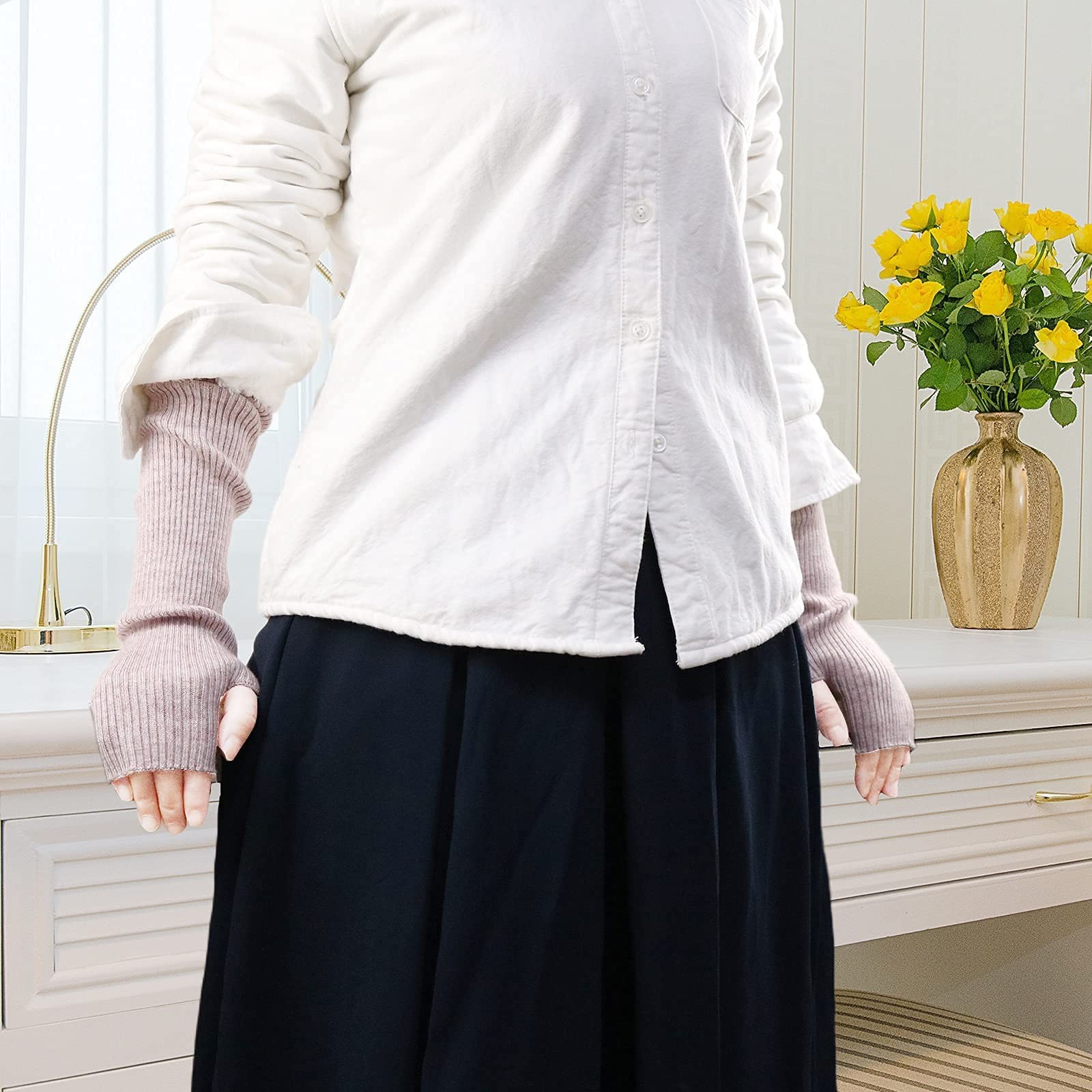 Arm Warmer Women Warm Cashmere Blend Long Fingerless Gloves for Men and Women...