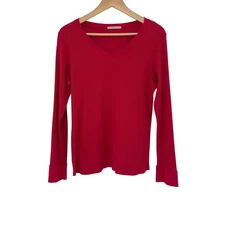 Active Basic 1XL Long Sleeve V Neck Waffle Knit Top Red Basic Runs Small