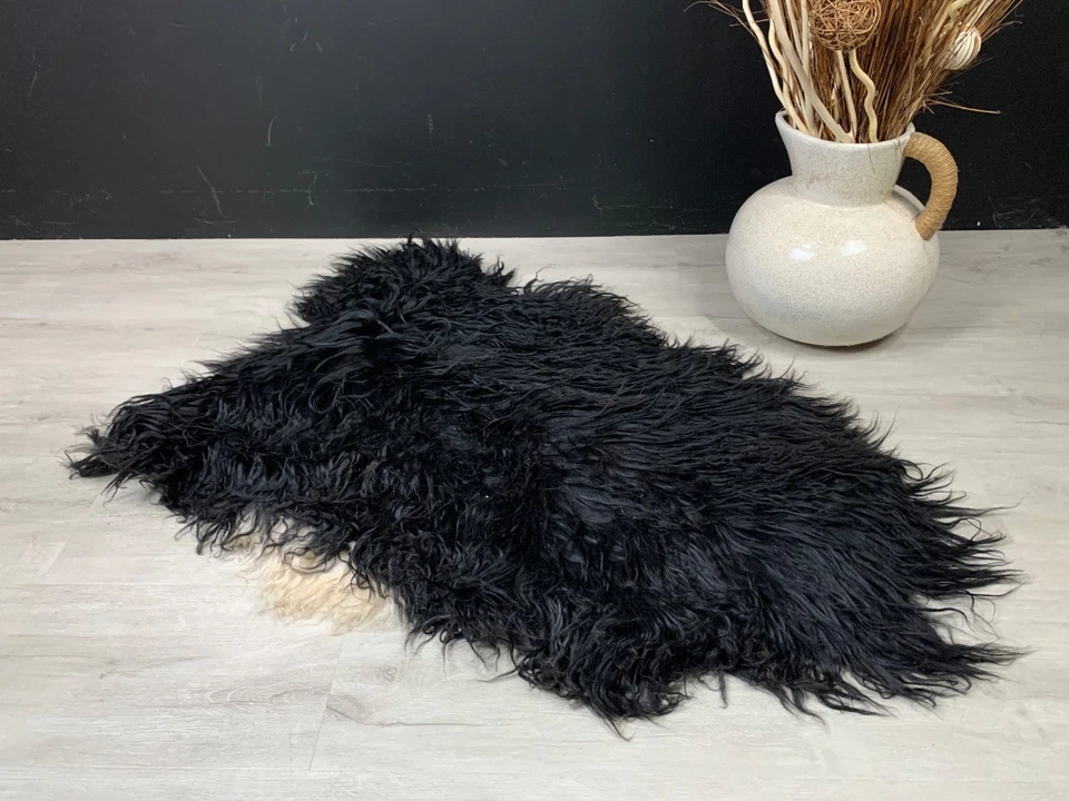 Alfombra de piel de oveja negra/hermosa REAL de piel de oveja cubierta de asiento tiro Foto 3 de 4