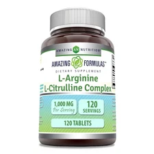 Amazing Formulas L Arginine L Citrulline Supplement 1000mg 120 Tablets Non GMO