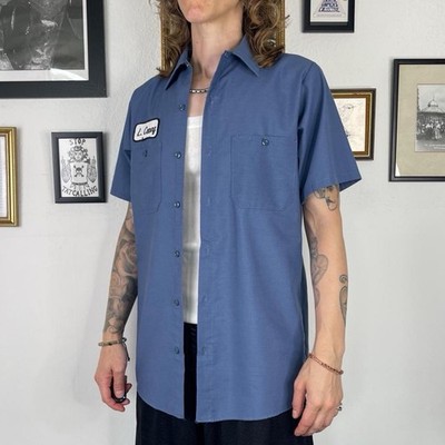 Red Kap blau Arbeitshemd S blau Namensschild Vintage Workwear Skate Streetwear 