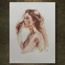 Original 8x10 Female Woman   Portrait  Watercolor Painting Sketch