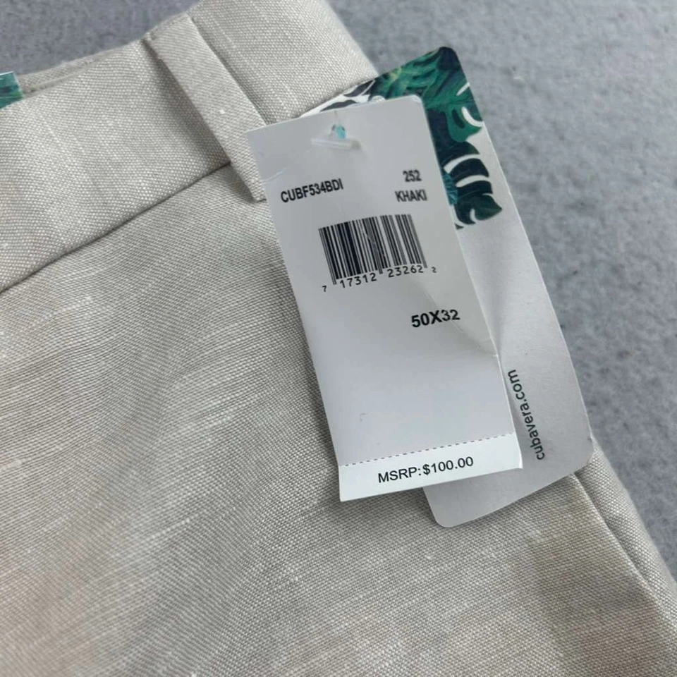 Pantalones Cubavera Para Hombre 50X32 Marfil Lino Frente Plano Pierna Recta Nuevos con Etiquetas Foto 4 de 4