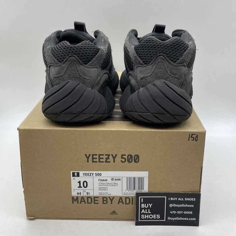 Size 10 - adidas Yeezy 500 Low Utility Black Suede Leather (F36640) - Image 3 of 4