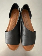 Sole Society Sandals Womens 7 M Colvan D’Orsay Black Leather Slip On Open Toe