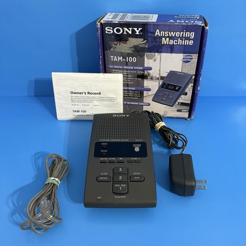Sony Telephone Answering Machine TAM-100 Digital Message System Gray AC Adapter