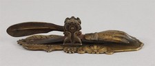  Antique A. ROCKWELLS Hand & Feather Mechanical Spring-Loaded Paper Clip Holder