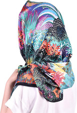 Like Silk Head Scarf for Women, Large Square Satin Scarf - Lavish Soft Fashion A