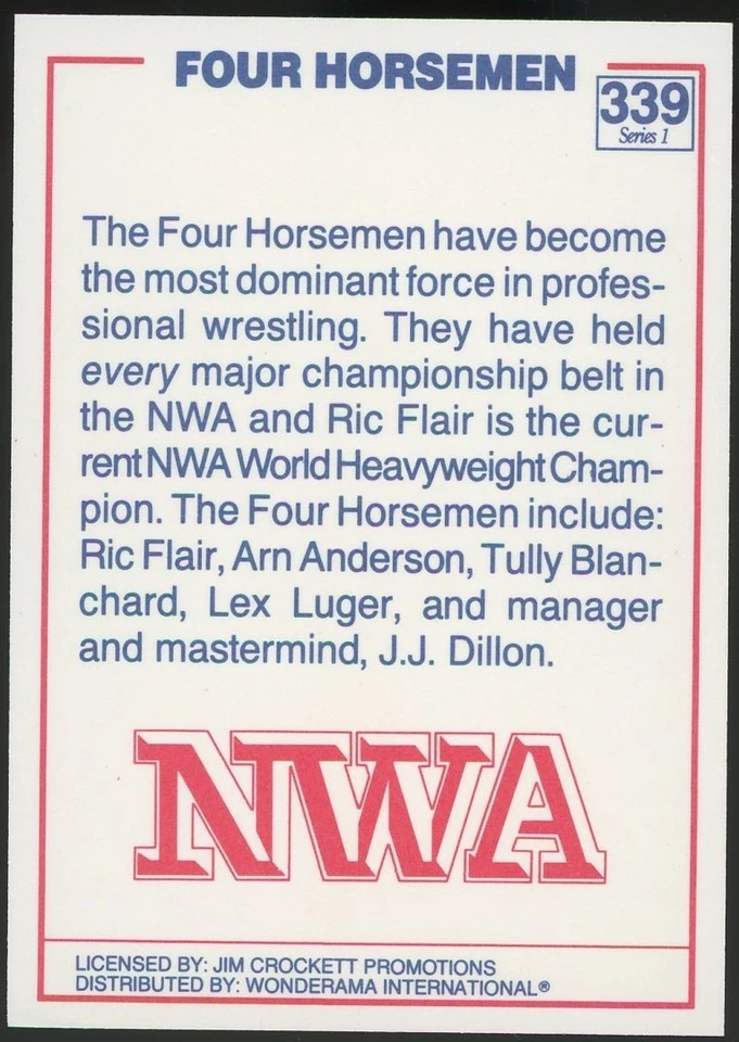 Four Horsemen Autographed 1988 Wonderama NWA #339 Arn, Tully & Lex Autographed - Image 2 of 2