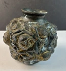 Antique Goofus Milk Glass Cabbage Rose Vase ~ Gold & Black