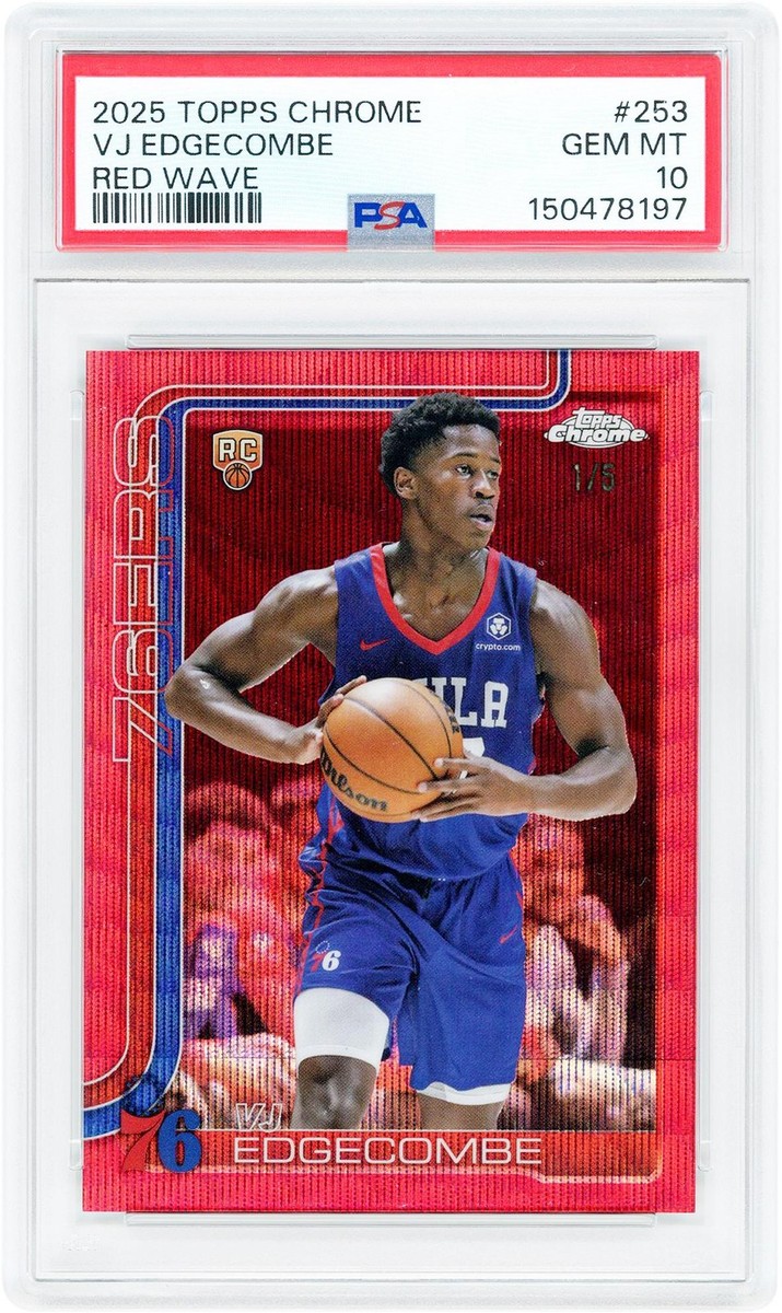 VJ Edgecombe 76ers 2025 Topps Chrome Red Wave #253 #1/5 PSA 10