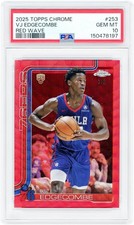VJ Edgecombe 76ers 2025 Topps Chrome Red Wave #253 #1/5 PSA 10 Rookie Card