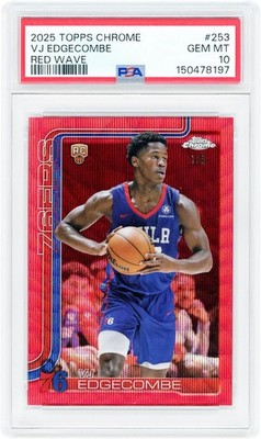 VJ Edgecombe 76ers 2025 Topps Chrome Red Wave #253 #1/5 PSA 10