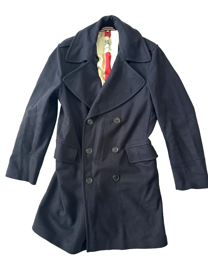 BURBERRY MEN DARK BLUE OFFICER WOOL OVERCOAT SIZE LARGE-FREE SHIPPING- - Image 3 of 4
