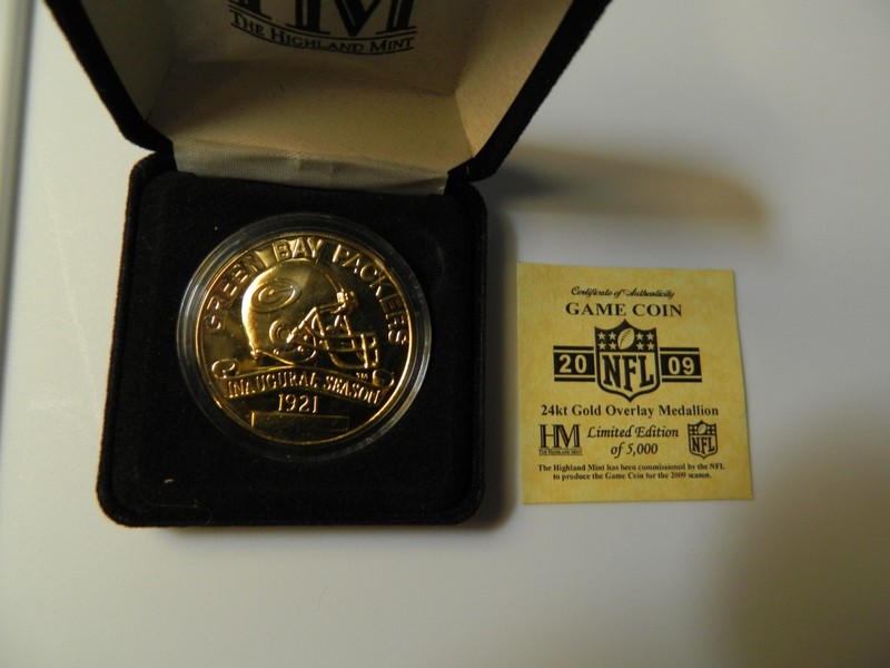 Green Bay Packers Inaugural Season 1921 Gold plated medallion 2009 Game Coin