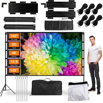 100/120'' Projector Screen with Stand 16:9 4K HD Foldable Theater Movie Screen