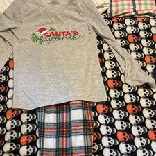 Girls Santa Christmas 2pc Pajama Set S 6/6X Fleece Plaid Flame Resistant