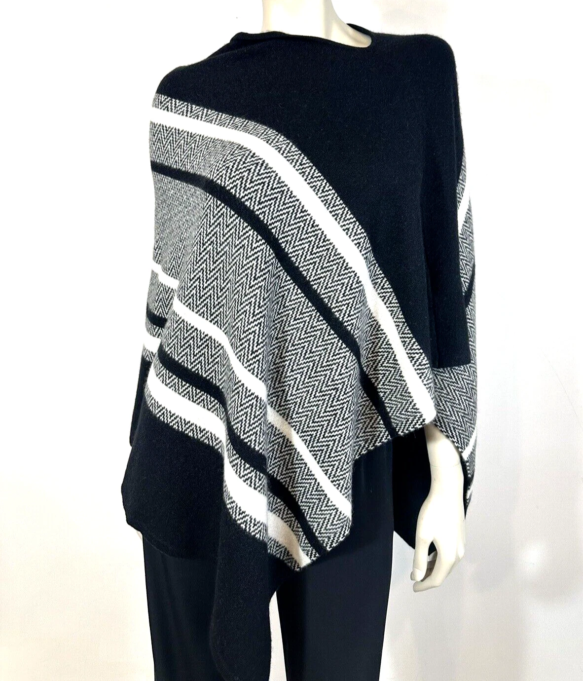 Charter Club Women's 100% Cashmere Poncho Sweater Black Colorblock $189 NEW