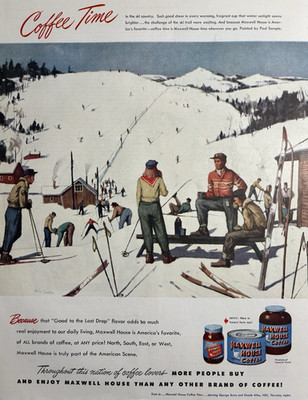 1949 Maxwell House Coffee Good Last Drop Ski Country Favorite VTG Print Ad