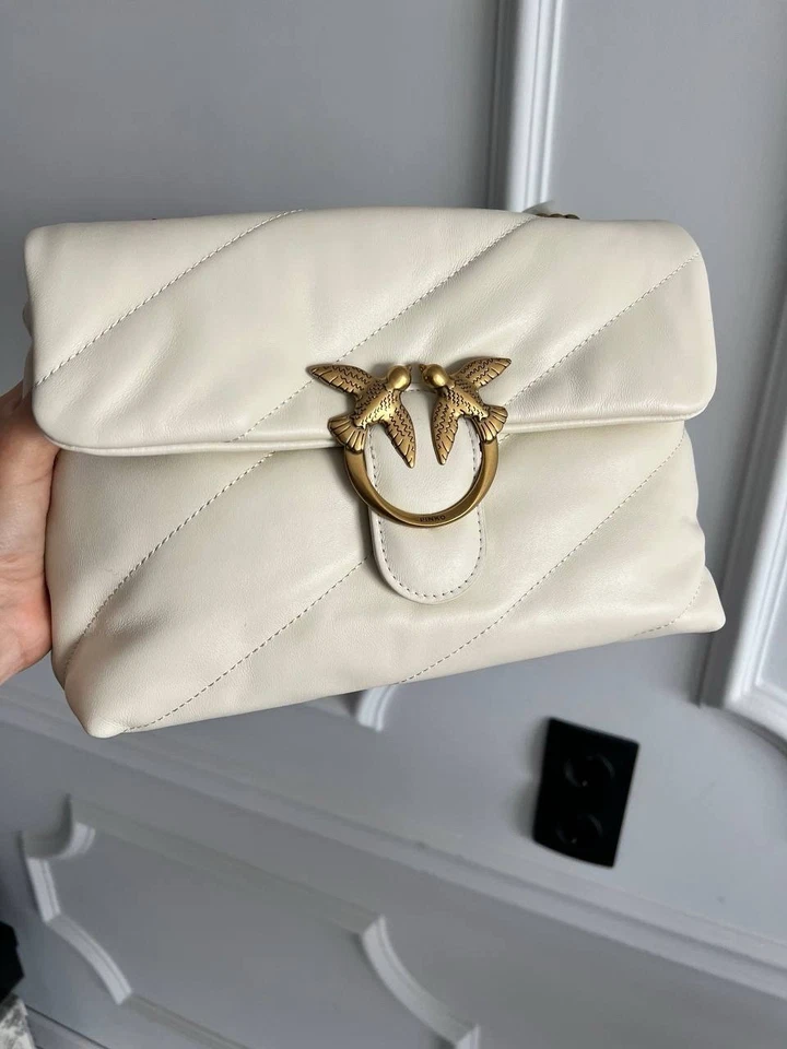 OUTLET PINKO Love Puff Classic Medium Size Crossbody Shoulder Bag Ivory White  - Image 2 of 4