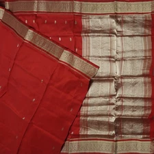 Namaste Vintage Red Sarees 100% Pure Silk Banarasi Brocade Sari 5YD Craft Fabric