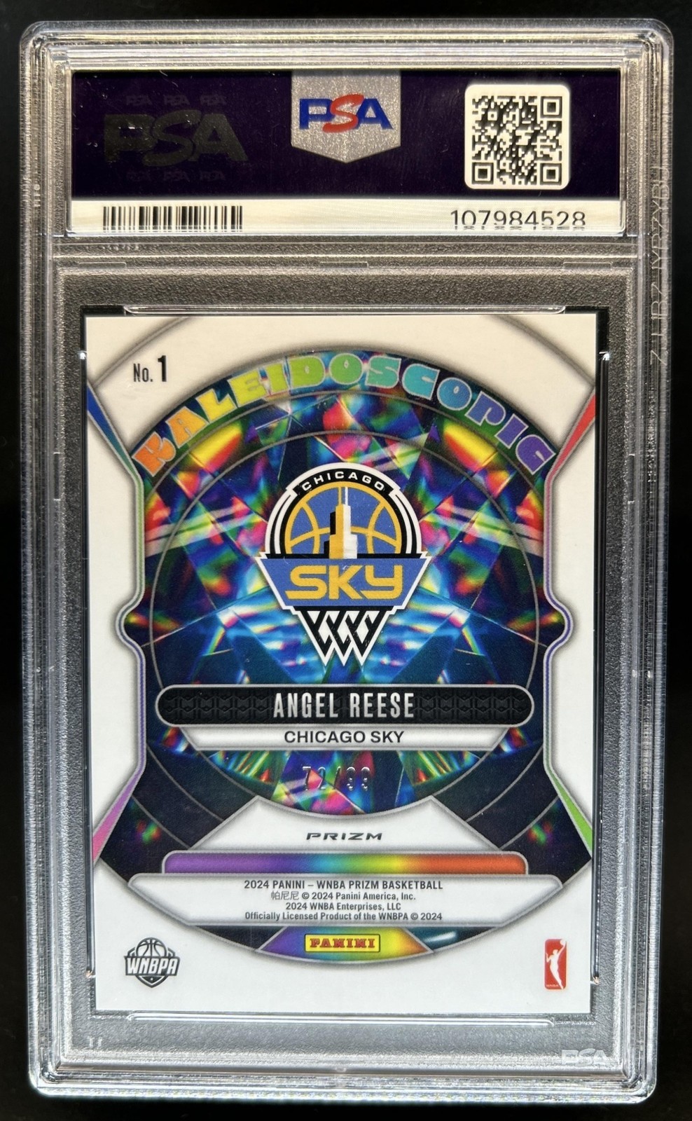 2024 Panini WNBA Prizm Angel Reese Kaleidoscopic RC Red Rookie #/99 Sky PSA 9 view 2