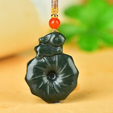 Natural Green Jade Pendant Carved Flower Healing Stone Necklace