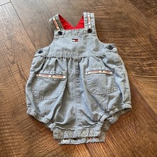 Vintage Tommy Hilfiger Denim Overall One-Piece 3-6M Blue Red Cotton Snap Logo