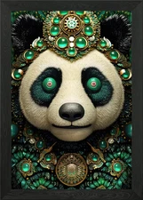 Green Futurist Panda Bear Framed Wall Art Poster Canvas Print Picture