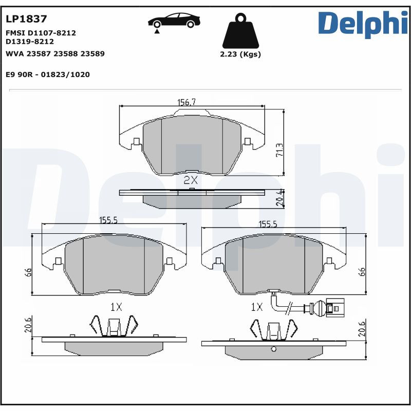 Plaquettes de frein DELPHI LP1837 anti-bruit et faible poussière pour berline Skoda Octavia II
