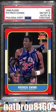 1986 Fleer #32 Patrick Ewing RC Rookie HOF Autograph PSA 8 Auto Grade 10 15582
