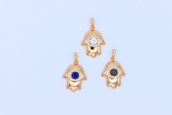 Alternate view of Black Evil Eye Hamsa Pendant Gold Plated Protection Amulet, Xppt1756