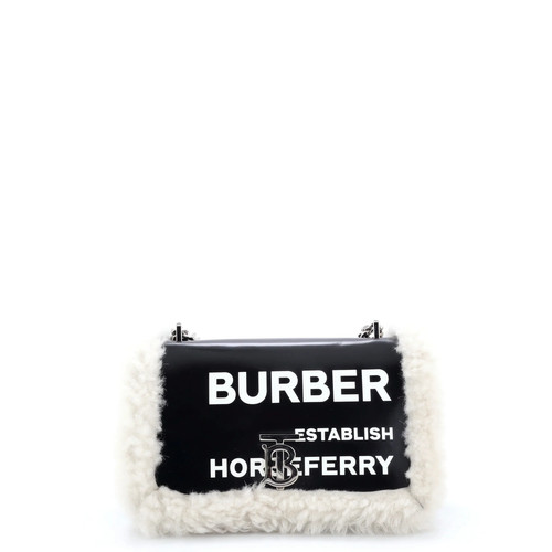 Burberry Lola Shoulder Bag Printed Coated Canvas with Shearling Small