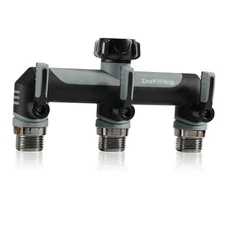 Full Flow Heavy Duty 3 Way Hose Splitter, Rugged Garden Faucet Grey-3 Way