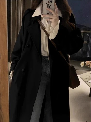 Herbst Frühling Damen britische zweireihige lässige lockere mittellange Trenchcoats - Bild 10 von 11