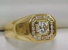 2 Ct Round Cut White Moissanite Men's Wedding Ring 14K Yellow Gold Plated