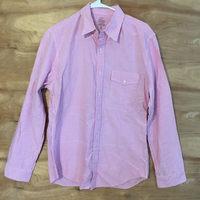 J.Crew Mens Shirt M Lightweight Oxford Cloth Pink stripe Slim Fit