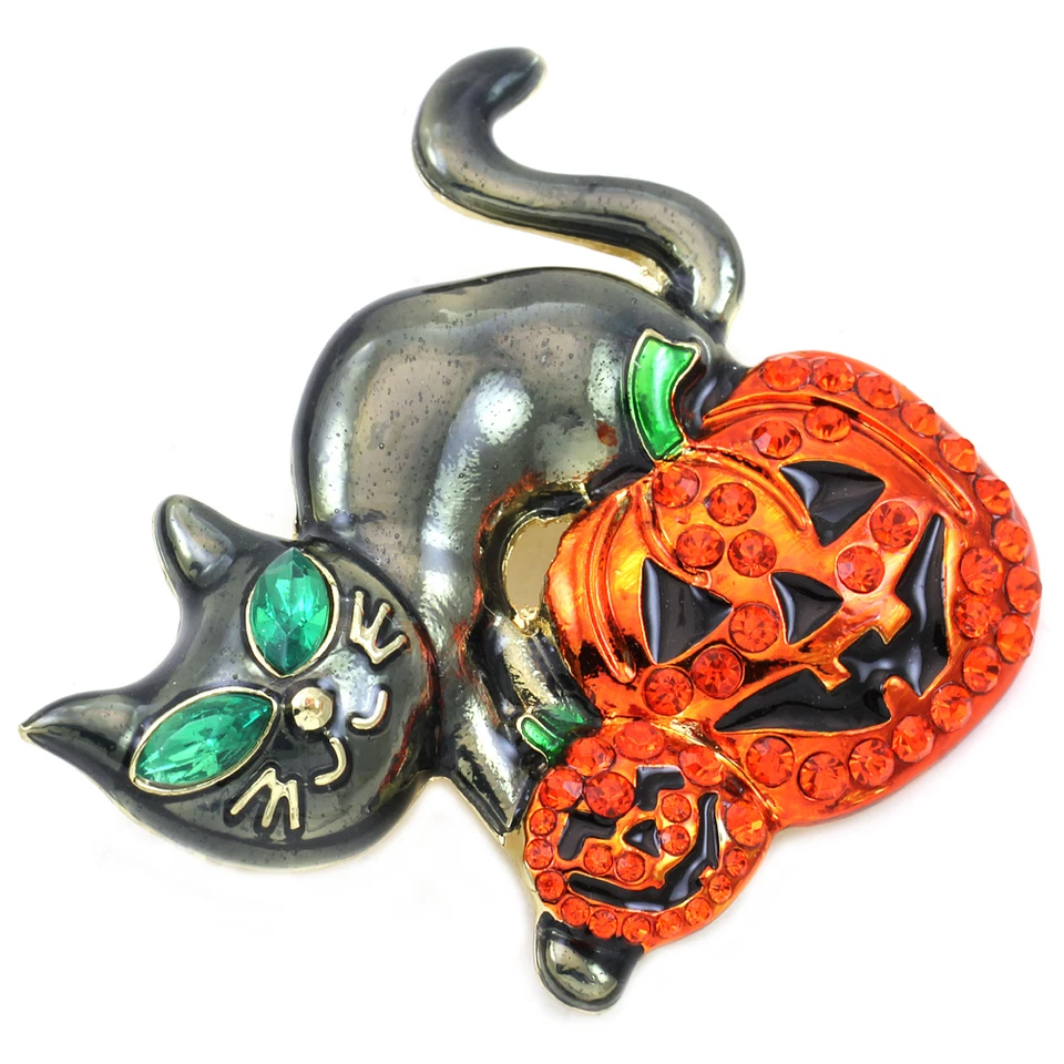 Feliz Halloween Gato Negro Jack-O-Lantern Calabaza Broche Prendedor Disfraz Joyería z1 Foto 2 de 3