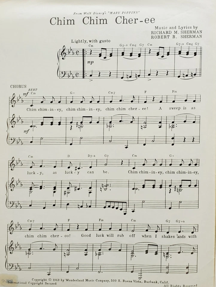 Chim Chim Cher-ee Mary Poppins Piano Guitar Vocal Sheet Music g4 - Image 2 of 2