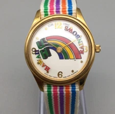 Vintage Sun Time Hawaii Rainbows Watch Women 32mm Gold Tone Nylon New Battery