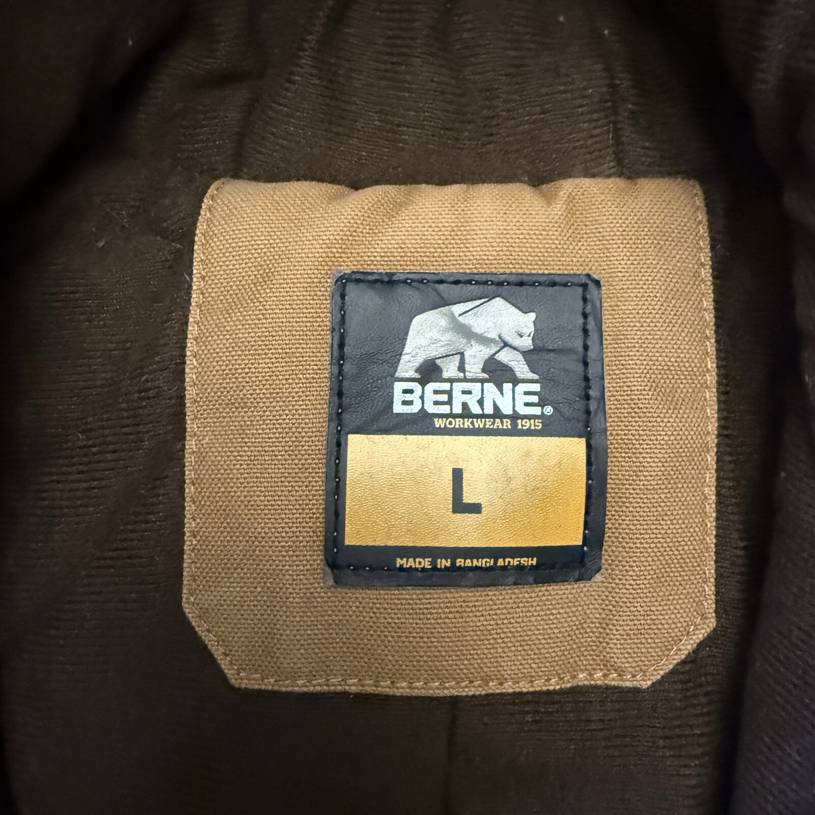 Berne Workwear Canvas Quilt Lining Hooded Jacket Brown Work Heavy Sz Large *READ