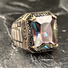 Silver Mystic Topaz Gemstone Ring , Men Silver Colorized Stone Ring