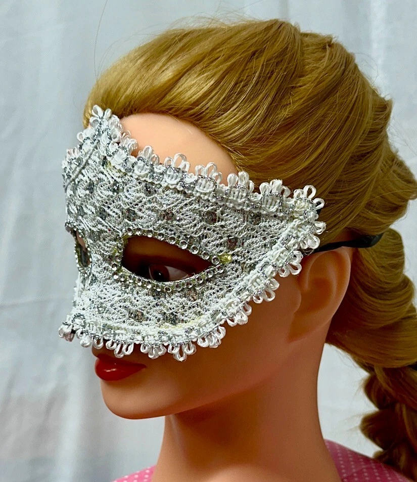 Mask, Adult, Costume, Masquerade, Party, Prop, White Lace, Rhinestones Tie PP022 - Image 4 of 4
