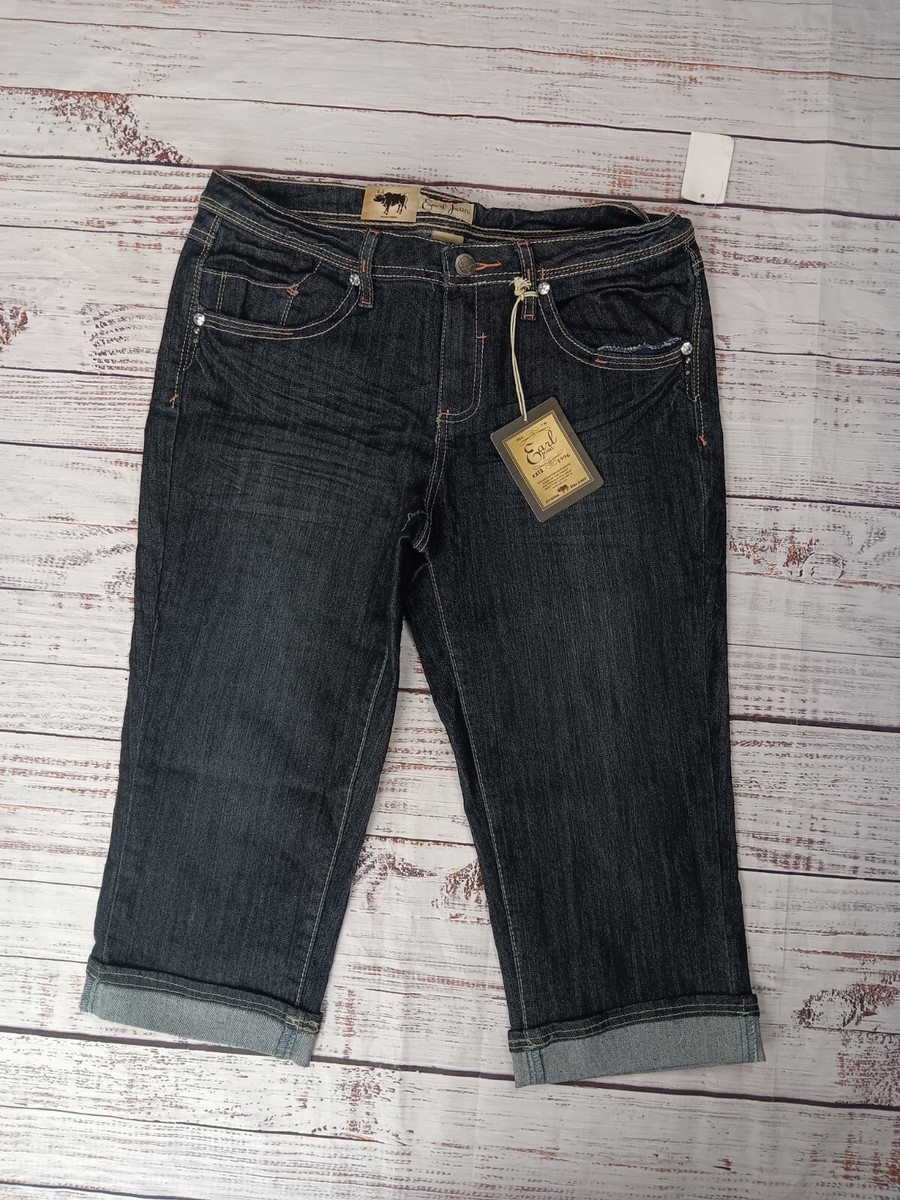 Earl Jean Capri Jeans Womens 10 Denim Patriotic Cuffed Rhinestone  Embellished