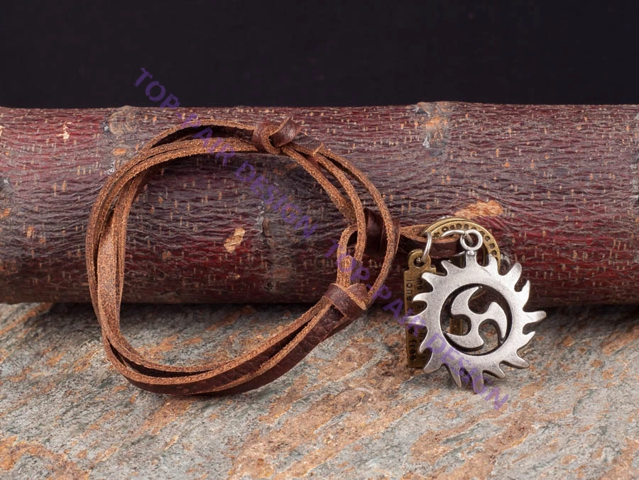 Gargantilla ajustable Hiphop Rock Fire Sol colgante de cuero genuino para hombre Foto 2 de 4