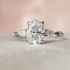 2.50 CT Oval Cut Solitaire three stone Engagement Ring in 925 Sterling Silver